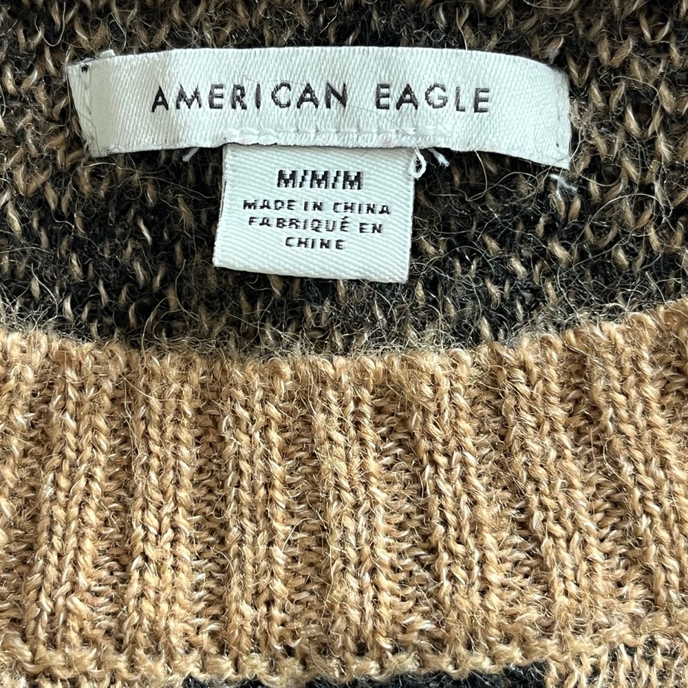 American Eagle Sweater Cropped Tan Black Tiger Animal Print Soft Wool Blend Sz M - Picture 4 of 6